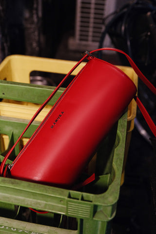 Faux Leather Cylinder Shoulder Bag Red