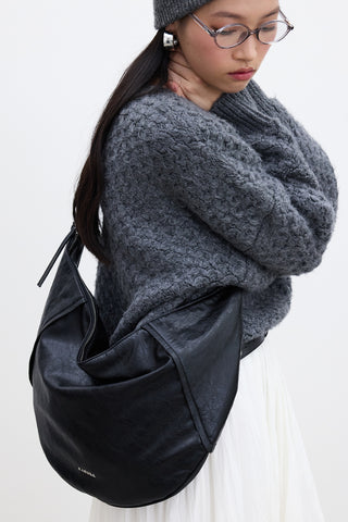 Soft Faux Leather Oval Crossbody Bag Black