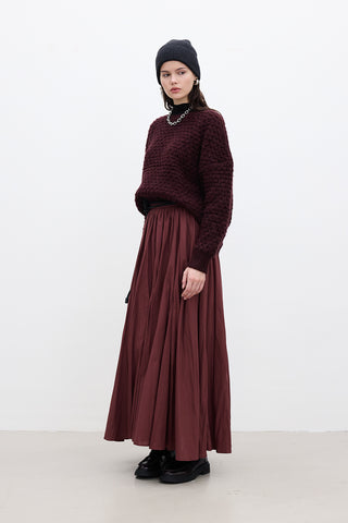 Pleated Maxi Skirt Burgundy