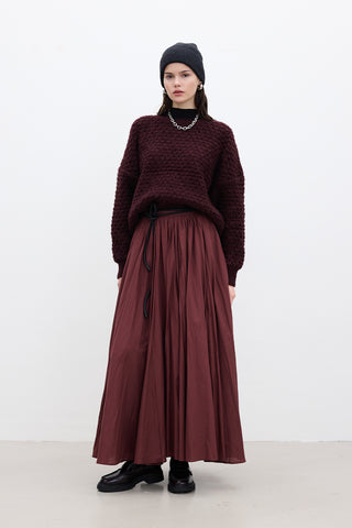 Pleated Maxi Skirt Burgundy