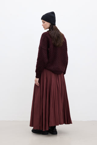 Pleated Maxi Skirt Burgundy