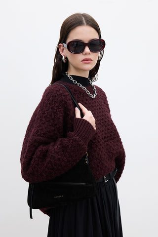 Patterned Knit Sweater Burgundy