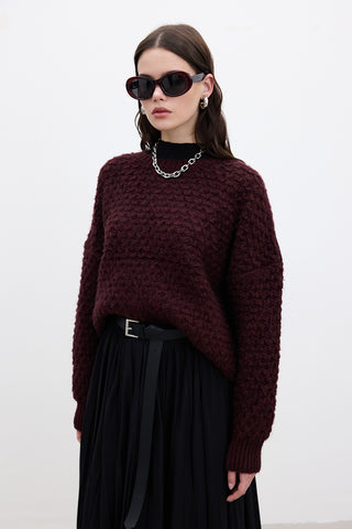 Patterned Knit Sweater Burgundy