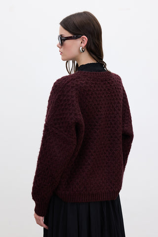 Patterned Knit Sweater Burgundy