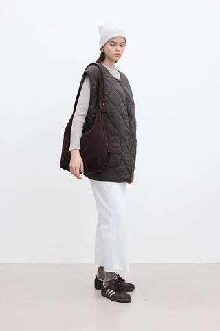 Quilted Pocketed Vest Brown