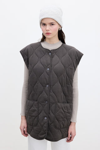 Quilted Pocketed Vest Brown