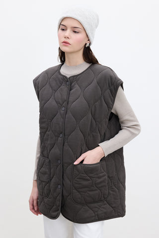 Quilted Pocketed Vest Brown