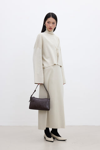 Sleeveless High Neck Knit Dress Beige