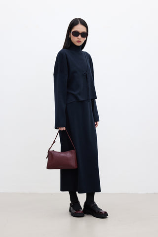 Sleeveless High Neck Knit Dress Navy Blue