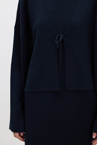 Lace Up Knit Cardigan Navy Blue