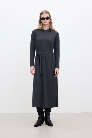 Collared Knit Dress Anthracite