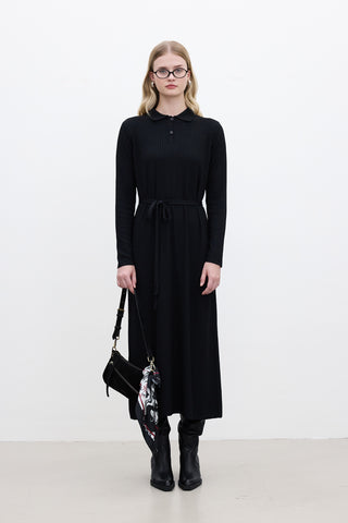 Collared Knit Dress Black