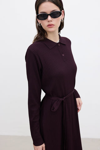 Collared Knit Dress Cherry Red