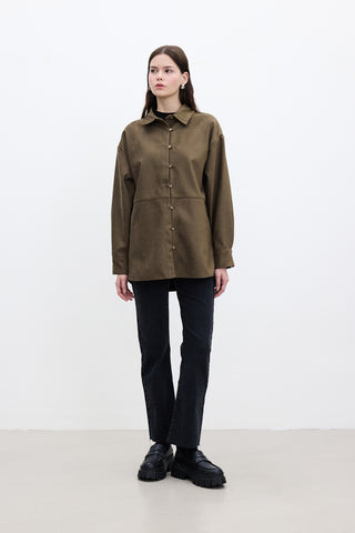 Faux Suede Shirt Khaki