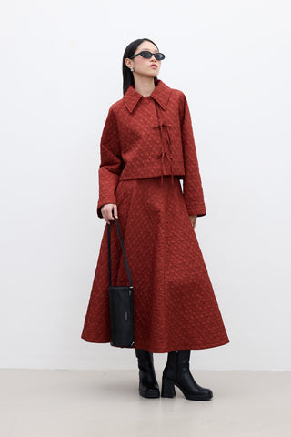 Quilted Belted Short Jacket Burgundy