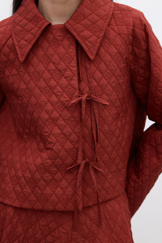 Quilted Belted Short Jacket Burgundy