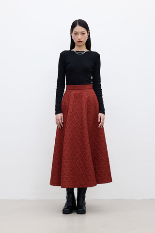 Wide Quilted Skirt Burgundy