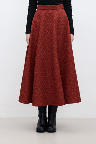 Wide Quilted Skirt Burgundy