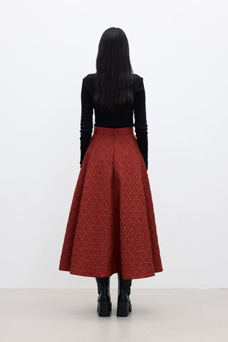 Wide Quilted Skirt Burgundy