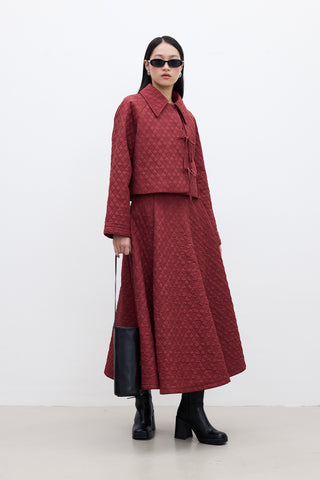 Wide Quilted Skirt Burgundy