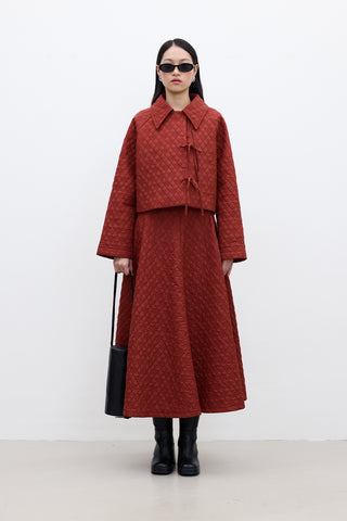 Geniş Kapitone Etek Bordo