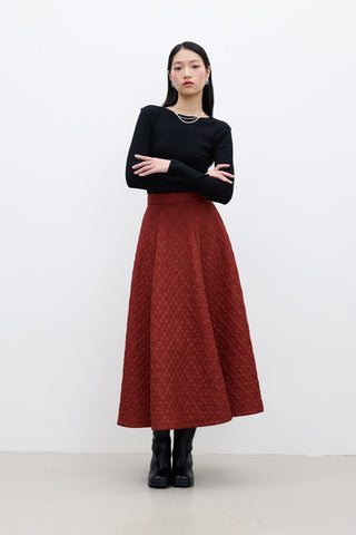 Wide Quilted Skirt Burgundy