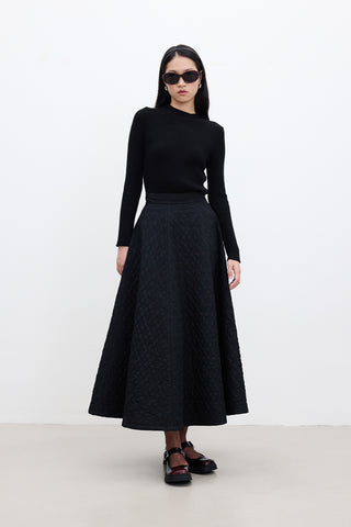 Wide Quilted Skirt Black