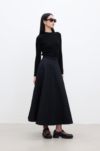 Wide Quilted Skirt Black