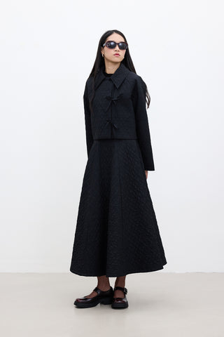 Geniş Kapitone Etek Siyah