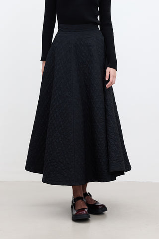 Wide Quilted Skirt Black