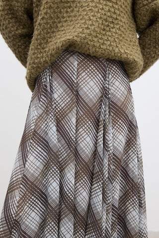 Ruffled Wide Skirt Plaid Brown