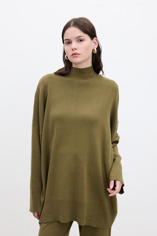 Oversized High Neck Sweater Green