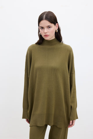 Oversized High Neck Sweater Green