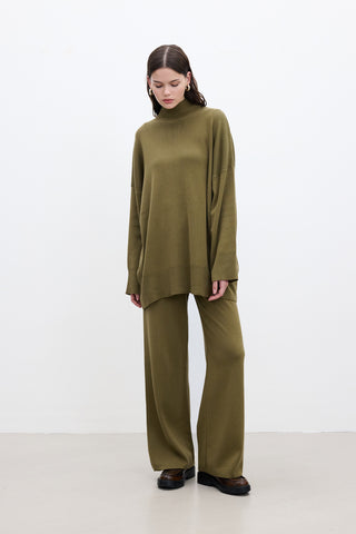 Straight Leg Knit Pants Green