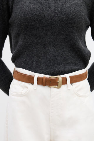 Suede Faux Leather Buckle Belt Camel