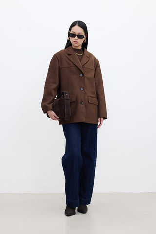 Classic Faux Suede Jacket Brown