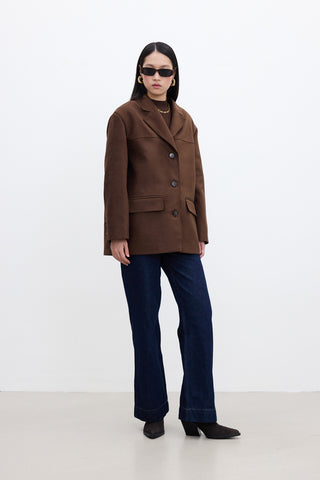 Classic Faux Suede Jacket Brown