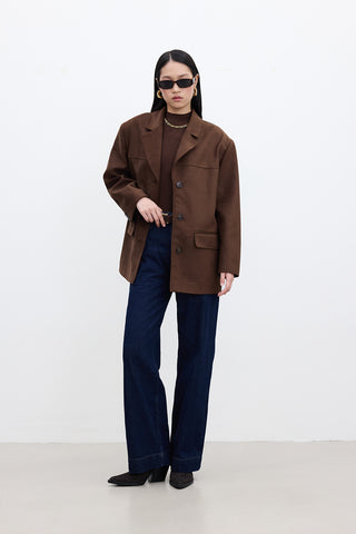 Classic Faux Suede Jacket Brown