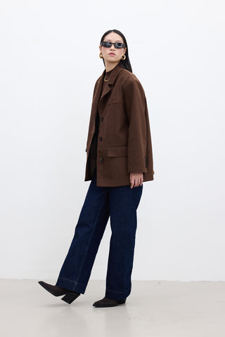Classic Faux Suede Jacket Brown