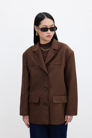 Classic Faux Suede Jacket Brown