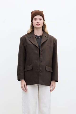 Classic Faux Suede Jacket Dark Khaki