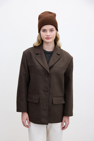 Classic Faux Suede Jacket Dark Khaki