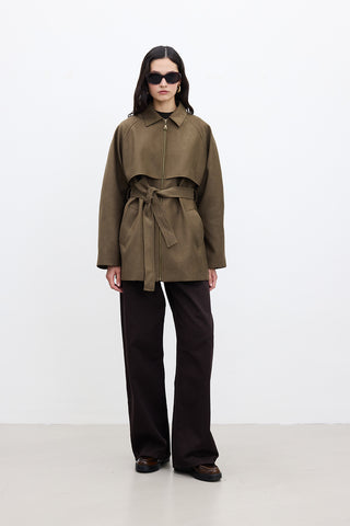 Suede-Style Trench Jacket Khaki