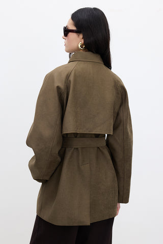 Suede-Style Trench Jacket Khaki