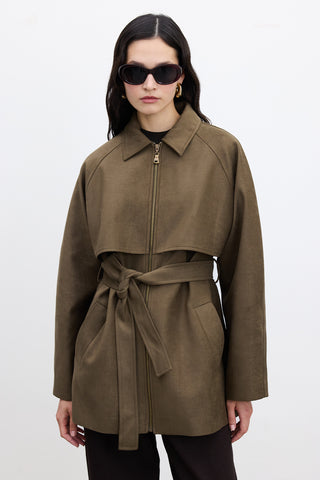 Suede-Style Trench Jacket Khaki