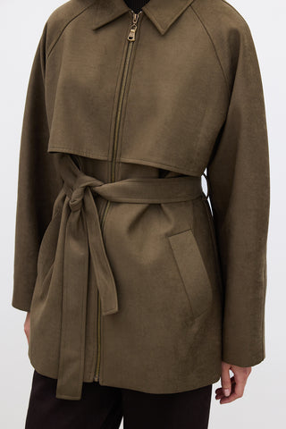 Suede-Style Trench Jacket Khaki