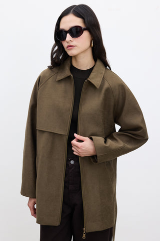 Suede-Style Trench Jacket Khaki