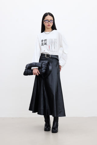 Wide-Cut Faux Leather Skirt Black