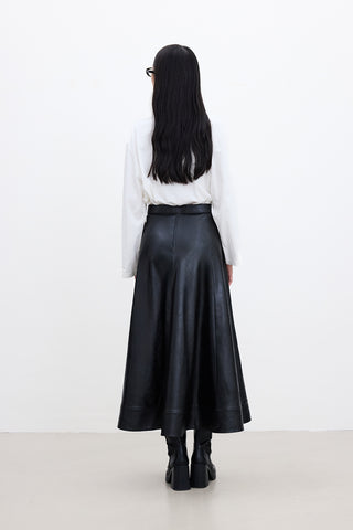 Wide-Cut Faux Leather Skirt Black