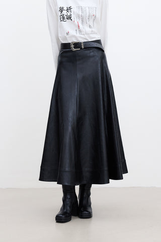 Wide-Cut Faux Leather Skirt Black